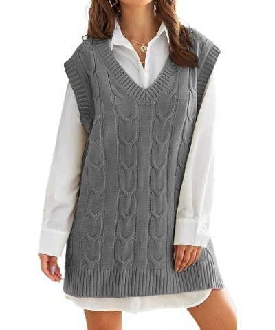 Womens Oversized Sweater Vest V Neck Sleeveless Cable Knit Pullover Jumpers Tops Grey $13.99 Sweaters