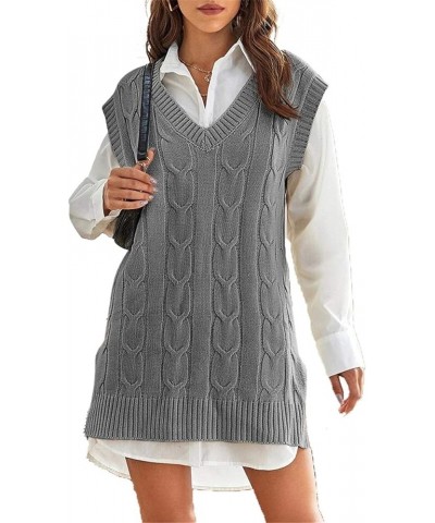 Womens Oversized Sweater Vest V Neck Sleeveless Cable Knit Pullover Jumpers Tops Grey $13.99 Sweaters