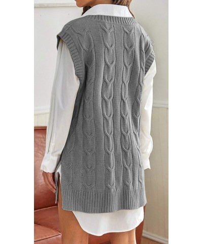 Womens Oversized Sweater Vest V Neck Sleeveless Cable Knit Pullover Jumpers Tops Grey $13.99 Sweaters