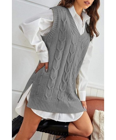 Womens Oversized Sweater Vest V Neck Sleeveless Cable Knit Pullover Jumpers Tops Grey $13.99 Sweaters