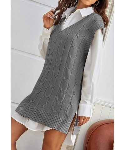 Womens Oversized Sweater Vest V Neck Sleeveless Cable Knit Pullover Jumpers Tops Grey $13.99 Sweaters