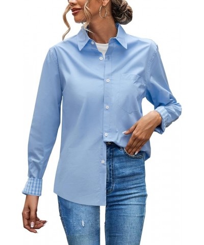 Girls & Women's Button Down Shirts Long Sleeve Flannel Shirt A Blue 2 $8.24 Blouses