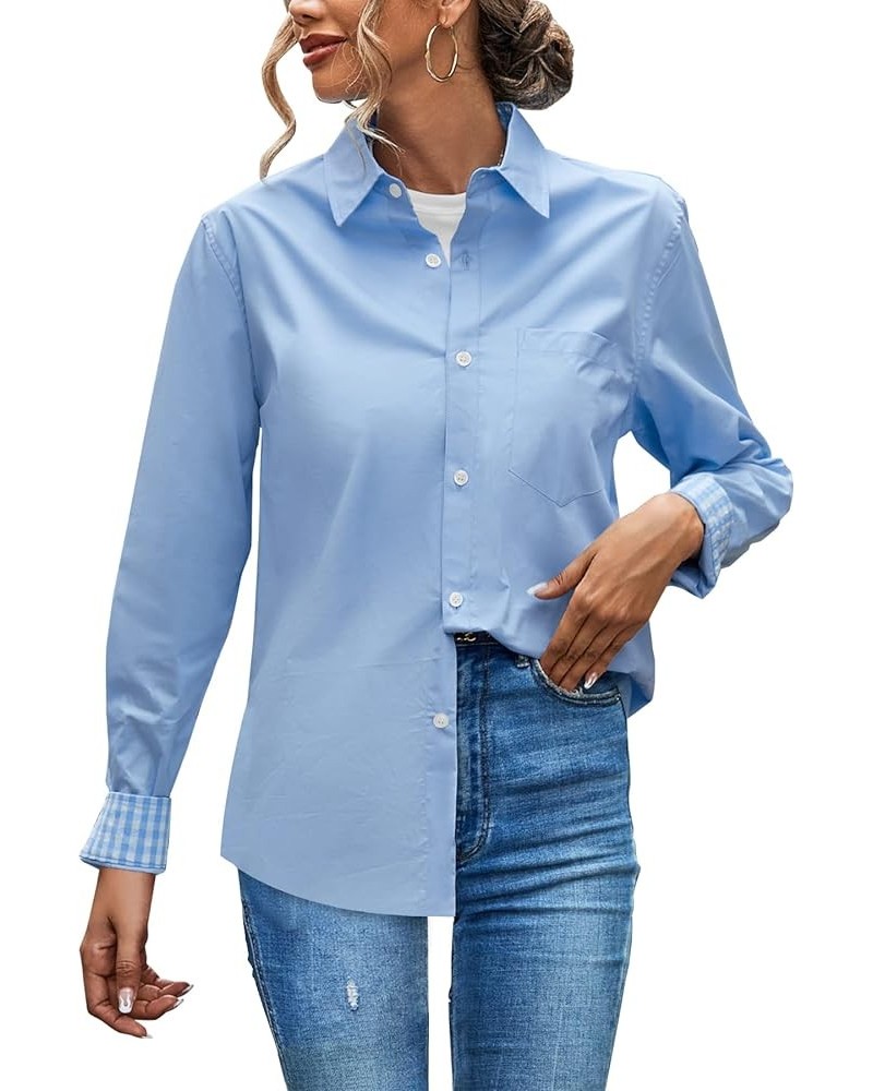 Girls & Women's Button Down Shirts Long Sleeve Flannel Shirt A Blue 2 $8.24 Blouses