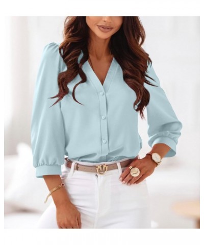 Women's Business Casual Tops Summer Long Sleeve Silk Button Down Shirts V Neck Chiffon Blouses… B-bluish Gray $16.72 Blouses