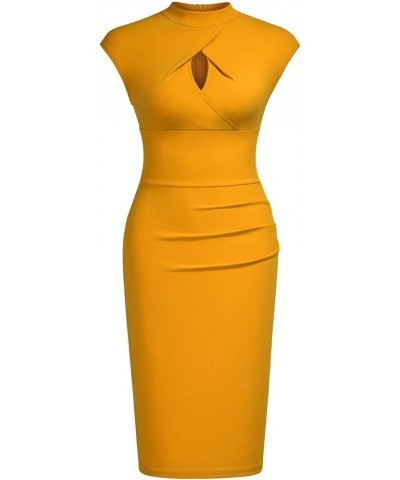 Women's Business Slim Style Ruffle Work Pencil Dress Yellow $16.00 Dresses