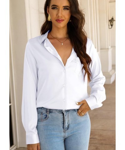 Women Elegant Satin Blouses Shirts, Soft Silk Shirts Top, Satin Button Down Shirts, Office Long Sleeve Blouse Shirt White $19...