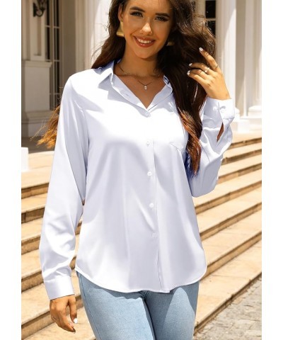 Women Elegant Satin Blouses Shirts, Soft Silk Shirts Top, Satin Button Down Shirts, Office Long Sleeve Blouse Shirt White $19...