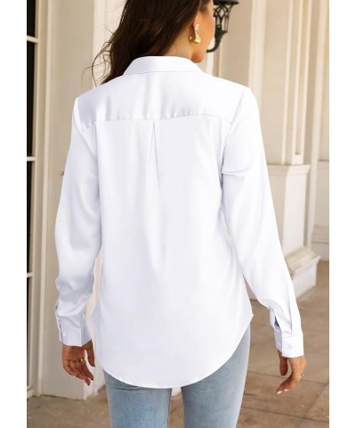 Women Elegant Satin Blouses Shirts, Soft Silk Shirts Top, Satin Button Down Shirts, Office Long Sleeve Blouse Shirt White $19...