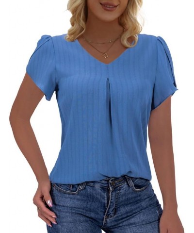 Womens Casual Loose Fit Short Sleeve Square Neck Tunic Shirts Tops 155-blue $7.84 Tops