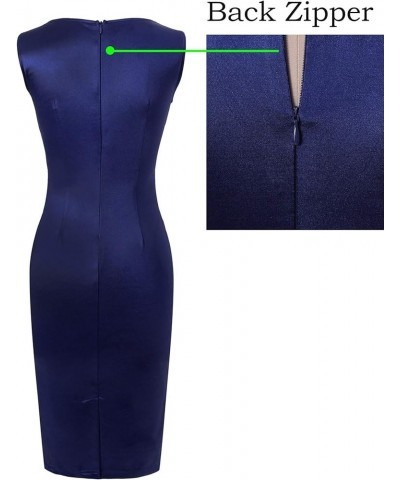 Womens Slim Zipper Up Work Business Office Cocktail Party Bodycon Pencil Sheath Dress Blue Satin+floral Embroidery $21.12 Dre...