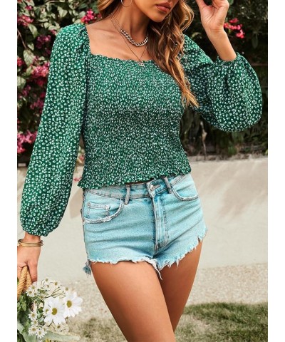 Square Neck Tops Puff Long Sleeve Blouses for Women Dressy Casual Spring Fashion 2024 Green $18.14 Blouses