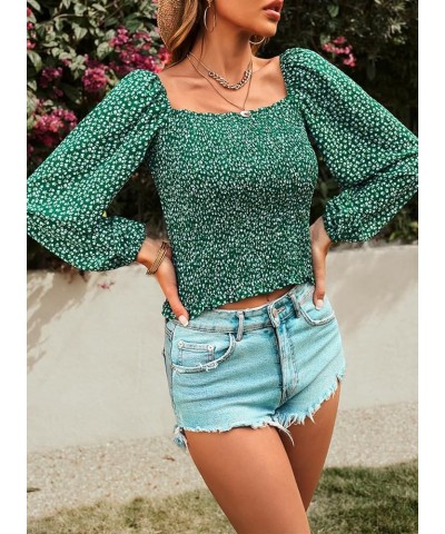 Square Neck Tops Puff Long Sleeve Blouses for Women Dressy Casual Spring Fashion 2024 Green $18.14 Blouses