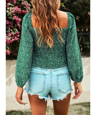 Square Neck Tops Puff Long Sleeve Blouses for Women Dressy Casual Spring Fashion 2024 Green $18.14 Blouses