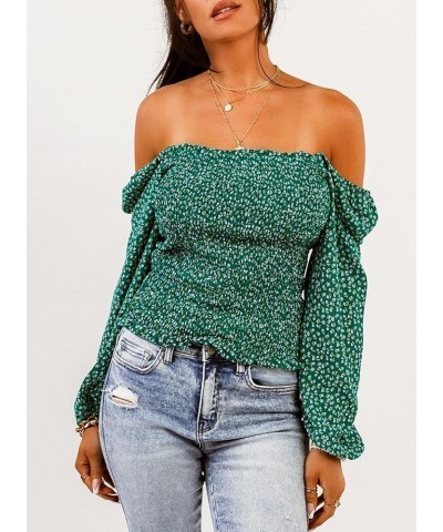 Square Neck Tops Puff Long Sleeve Blouses for Women Dressy Casual Spring Fashion 2024 Green $18.14 Blouses