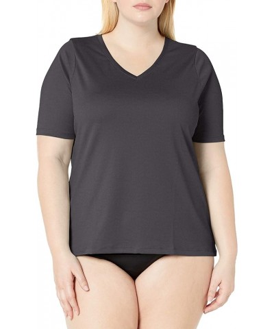 Women's Plus-Size Solid UPF 50+ Swim Shirt Rashguard Solid Black $9.82 Swimsuits