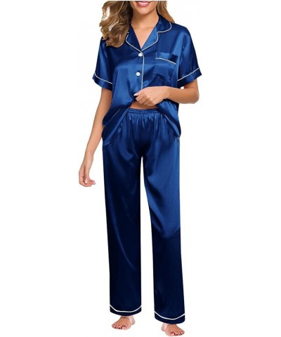 Pajamas for Women Set Satin Pink Satin Pajamas For Women Bridal Feather Pajamas Nursing Pajamas Satin Pants Set Blue-1 $13.66...