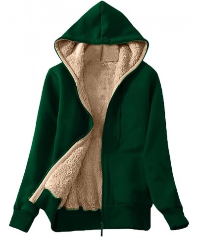 Sherpa Jackets For Women Plush Sweatshirt Fleece Lined Winter Jackets Warm Zipper Fuzzy Hooded Outerwear 03 Green $13.19 Jackets