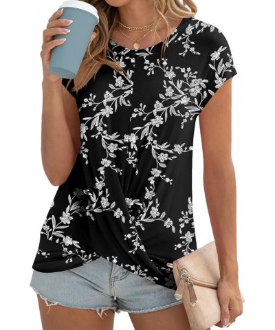 Womens Summer Short Sleeve Tops Casual Loose T Shirts Twist Front Crewneck Blouses White Floral-black $12.99 Tops