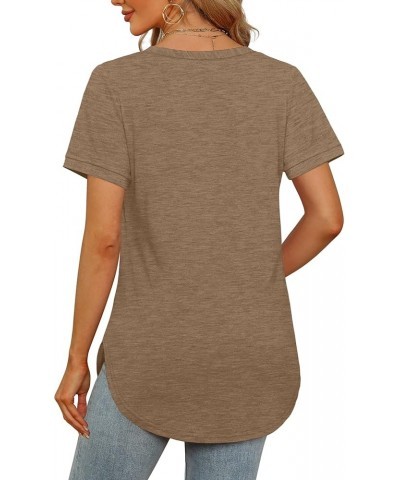 Womens Tops V Neck Short Sleeve Shirts High Low Hem 04j-brown $14.74 T-Shirts