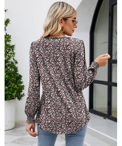 Womens Tops Long Sleeve Fall Shirts Dressy Casual Shirred Blouses Crewneck Puff Sleeve T-Shirts Smocked Tunic Tops Small Flor...