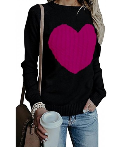 Women Knitted Heart Design Sweater Long Sleeved Pullover Knit Sweater Sweater Top Shirt Soft Stretchy Sweater Black Rose Red ...