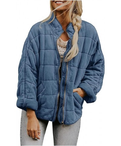 Fall Coats for Women 2023 Quilted down jacket Lightweight Puffer Jackets Dolman Sleeve Casual Padded coat with pockets A-blue...