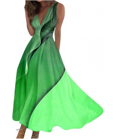 Women's V Neck Summer Dress Casual Sleeveless Swing Pleated Sundress Fashion Fit Floral Flowy Maxi Dress 07-green $15.02 Others