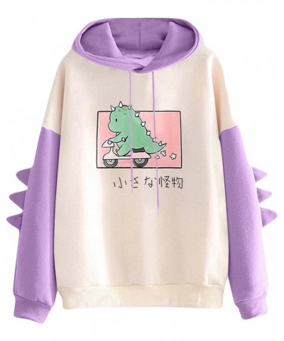 Womens Dinosaur Printed Cute Hoodies Trendy Color Block Long Sleeve Sweatshirt Kawaii Cartoon Graphic Pullover for Teen Girls...