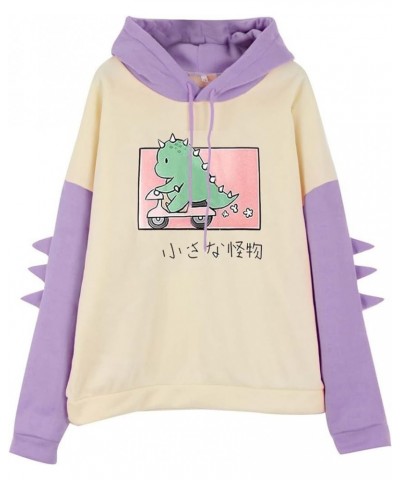 Womens Dinosaur Printed Cute Hoodies Trendy Color Block Long Sleeve Sweatshirt Kawaii Cartoon Graphic Pullover for Teen Girls...