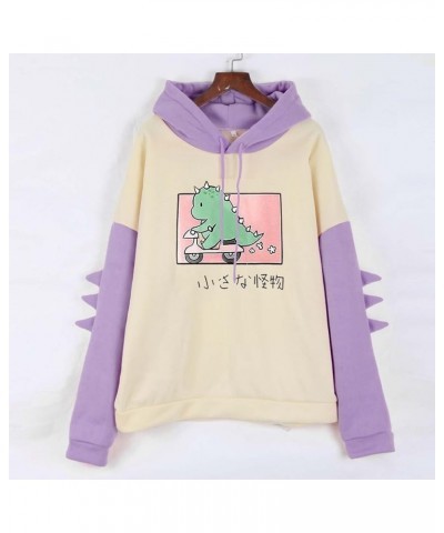 Womens Dinosaur Printed Cute Hoodies Trendy Color Block Long Sleeve Sweatshirt Kawaii Cartoon Graphic Pullover for Teen Girls...