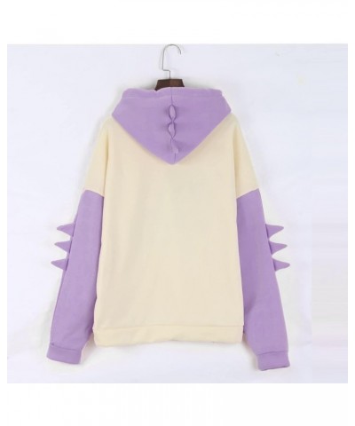 Womens Dinosaur Printed Cute Hoodies Trendy Color Block Long Sleeve Sweatshirt Kawaii Cartoon Graphic Pullover for Teen Girls...