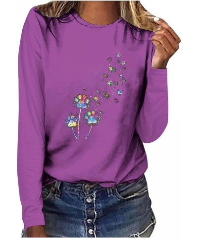 Women's Long Sleeve Crew Neck Pullover Floral Dog Paw Printed Tie Dye Tops Loose Casual Blouse Shirts for Teen Girls Purple $...