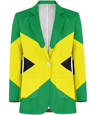 Women Long Sleeve Blazer Suit Jacket Coat Casual Business Dress Suit One Buttons with Pocket 2XS-3XL Jamaica Flag $19.71 Blazers