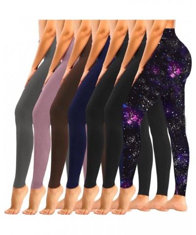 7 Pack High Waisted Leggings for Women Tummy Control Soft Workout Yoga Pants 3 black X2,galaxy,navy,coffee,rosy Brown,dark Gr...