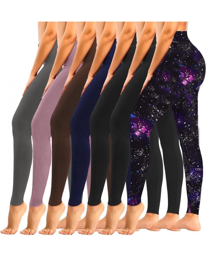 7 Pack High Waisted Leggings for Women Tummy Control Soft Workout Yoga Pants 3 black X2,galaxy,navy,coffee,rosy Brown,dark Gr...