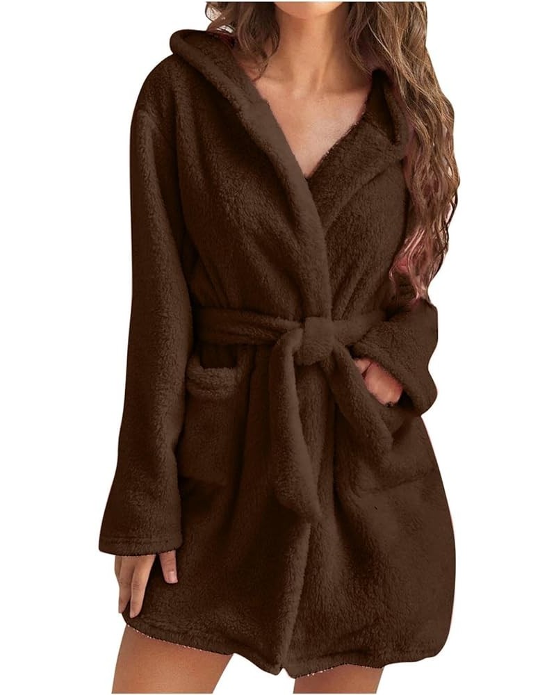 Fall/Winter Bathrobes for Women Fluffy Bath Robes Pajamas Womens Pjs Fleece Pajamas with Hood Loungewear Bathrobe 02 Brown $8...