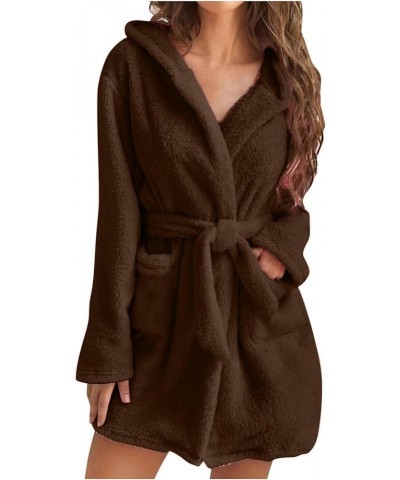 Fall/Winter Bathrobes for Women Fluffy Bath Robes Pajamas Womens Pjs Fleece Pajamas with Hood Loungewear Bathrobe 02 Brown $8...