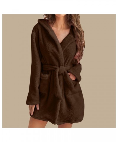 Fall/Winter Bathrobes for Women Fluffy Bath Robes Pajamas Womens Pjs Fleece Pajamas with Hood Loungewear Bathrobe 02 Brown $8...