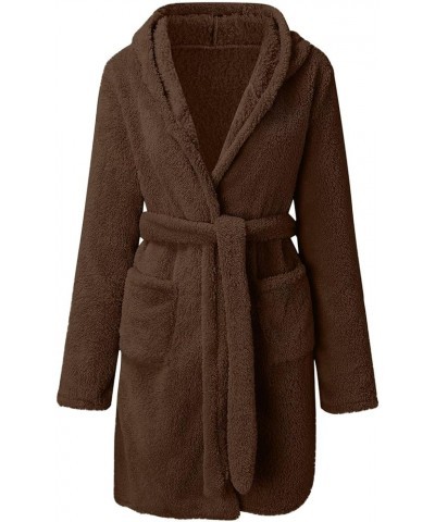 Fall/Winter Bathrobes for Women Fluffy Bath Robes Pajamas Womens Pjs Fleece Pajamas with Hood Loungewear Bathrobe 02 Brown $8...