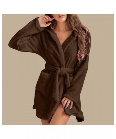 Fall/Winter Bathrobes for Women Fluffy Bath Robes Pajamas Womens Pjs Fleece Pajamas with Hood Loungewear Bathrobe 02 Brown $8...