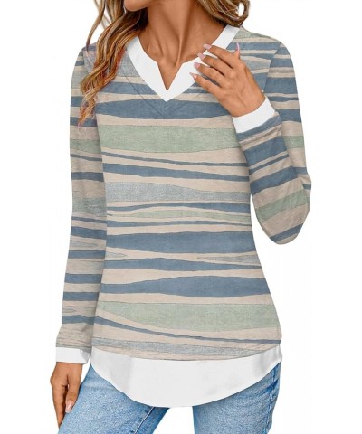 Women's Casual Notch V Neck Pullover Tunic Tops Curved Hem Color Block Shirts Long Sleeve Blouses R03-gray $11.39 Tops