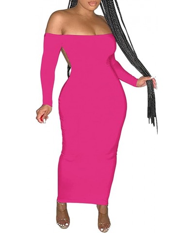 Women's Summer Sexy Off The Shoulder Pullover Long Dress Backless Bodycon Ruched Cocktail Party Maxi Dresses Rose Red $15.84 ...