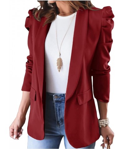 Women's 2024 Fall Casual Blazers Puff Sleeve Lapel Open Front Work Suit Office Blazer Jackets with Pockets Red $27.02 Blazers