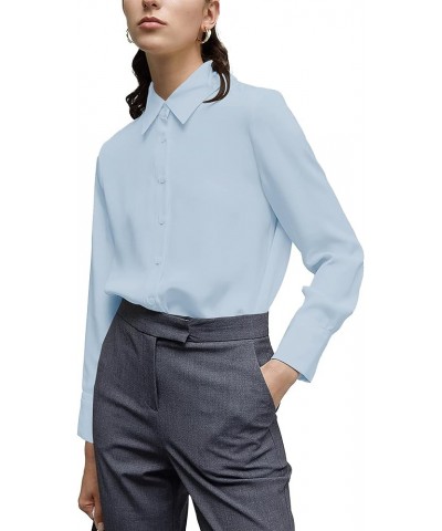 Women's Button Down Shirt Classic Long Sleeve Collared Tops Work Office Chiffon Blouse Blue Blouses $18.23 Blouses