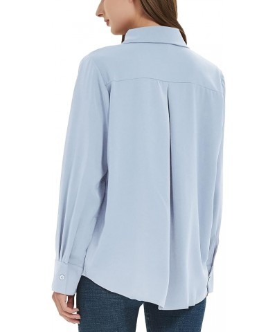 Women's Button Down Shirt Classic Long Sleeve Collared Tops Work Office Chiffon Blouse Blue Blouses $18.23 Blouses