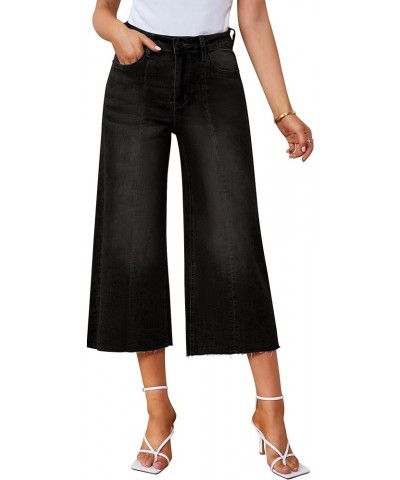 Jean Capris for Women Wide Leg Jeans High Waisted Seamed Front Raw Hem Denim Capri Pants Stretchy Black $20.16 Jeans