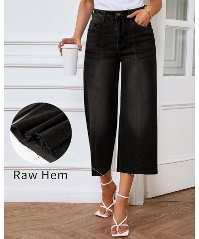 Jean Capris for Women Wide Leg Jeans High Waisted Seamed Front Raw Hem Denim Capri Pants Stretchy Black $20.16 Jeans