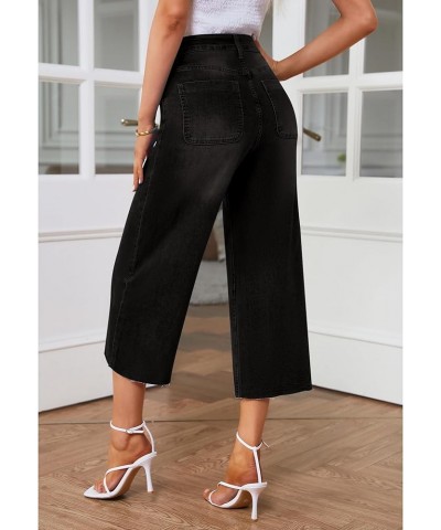 Jean Capris for Women Wide Leg Jeans High Waisted Seamed Front Raw Hem Denim Capri Pants Stretchy Black $20.16 Jeans