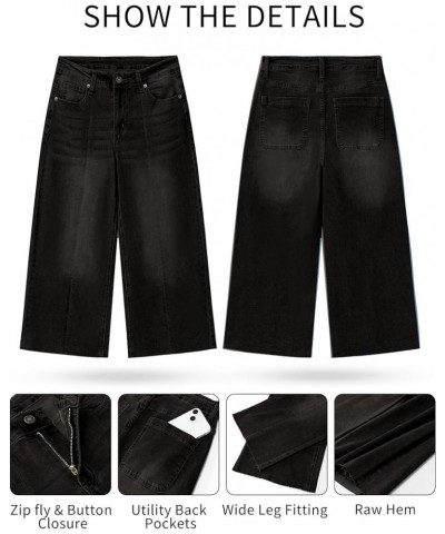 Jean Capris for Women Wide Leg Jeans High Waisted Seamed Front Raw Hem Denim Capri Pants Stretchy Black $20.16 Jeans