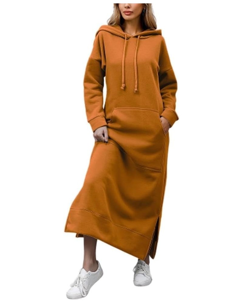 Women's Casual Plush Pullover Oversized Sweatshirt for Women Long Sleeve Drawstring Hoodie Maxi Dress with Pocket 08-orange05...